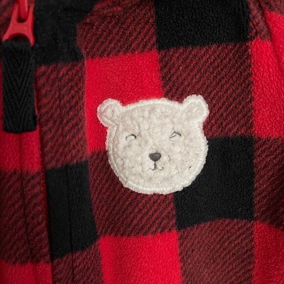 CARTERS Sz 24 Month Red Black Buffalo Plaid Hooded Zip Up Sleeper One Piece - Picture 3 of 7